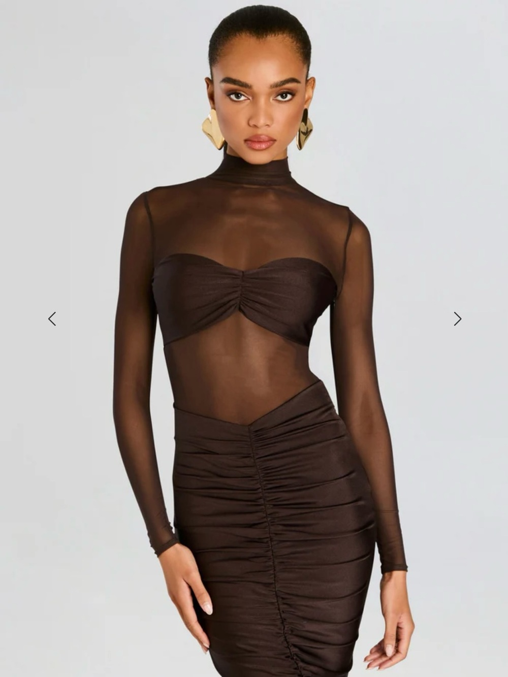 SER.O.YA Levina Mesh Ruched Maxi Dress Brown M - Picture 2 of 10